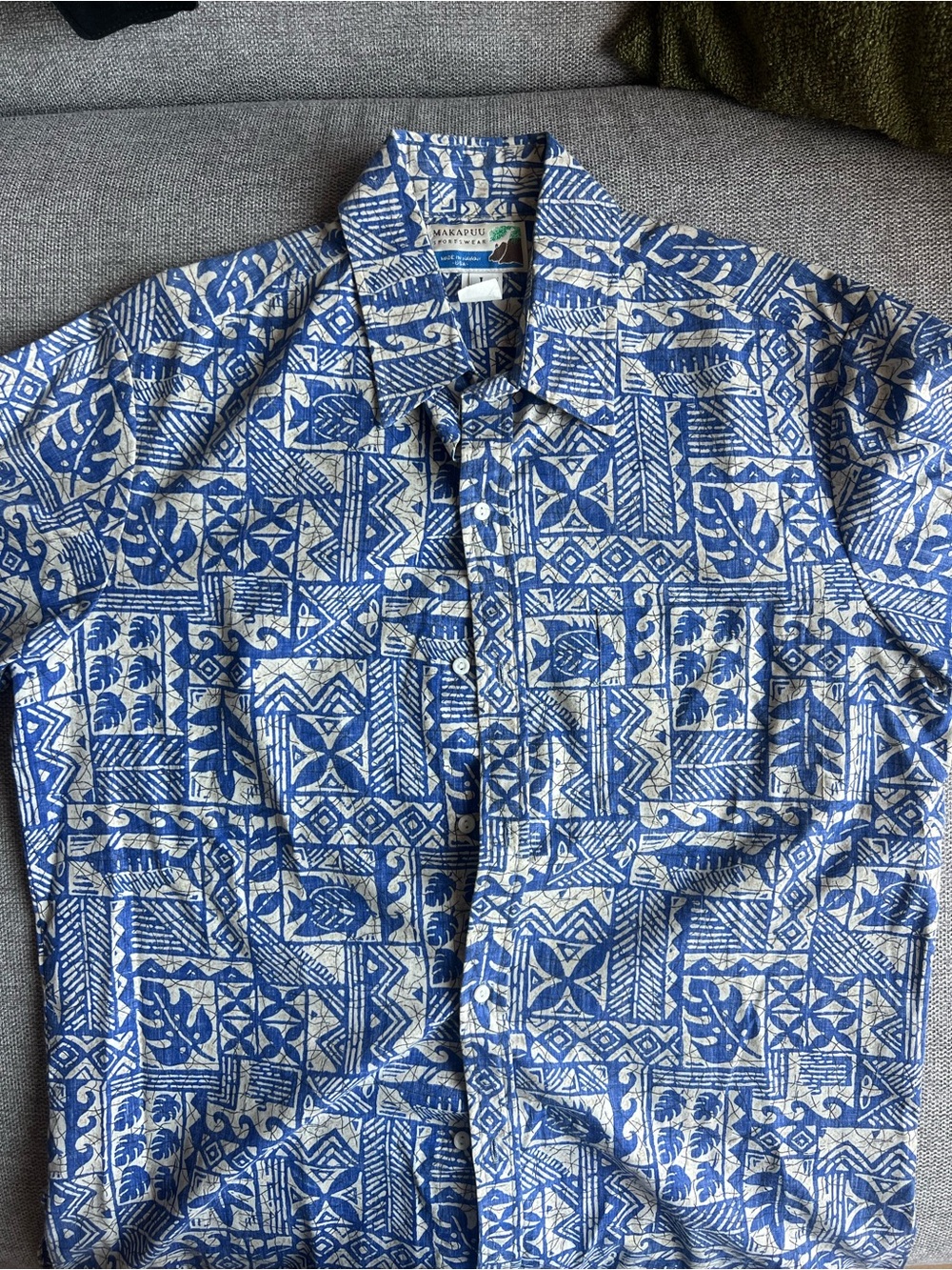 Blue Printed Short-Sleeve Button-Down Shirt